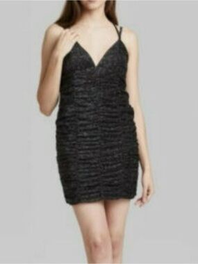wild fable Black Ruched Spaghetti-Strap Mini Dress